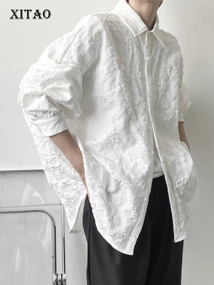 XITAO ใหม่ Crumpled Jacquard เสื้อหลวมแฟชั่นสีทึบ Casual Turn-Down COLLAR TOP ใหม่ทั้งหมดตรงกับแขนค้างคาว WMD5191