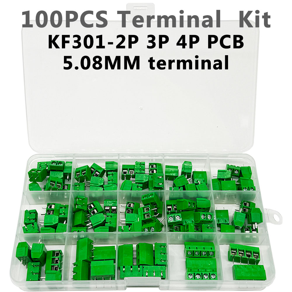 100 Uds KF301-2P 3P 4P PCB Kit terminal 5,08 MM poste empalme enchufable Kit verde