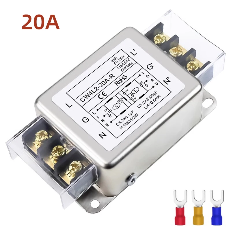 Módulo de filtro de potencia CW4L2-20A 3A 6A 10A 20A tipo terminal de filtro de potencia bloque de terminales de guía bipolar 220v AC EMI fuente de alimentación ant