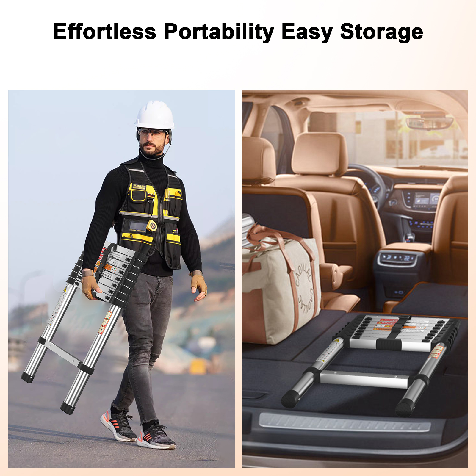 2.6m Telescopic Ladder Stainless Steel Convenient Extendable Folding Ladder,Easy To Carry, Suitable For Pulling Walls, Changing