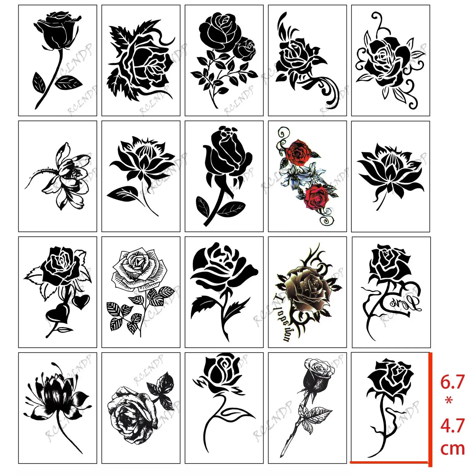 20 piezas tatuaje temporal a prueba de agua pegatina flor negra rosa loto planeta Ins Flash tatuaje falso para hombres mujeres chica