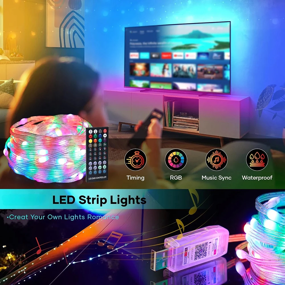 Luce intelligente della stringa Sprite dell'albero di Natale 40M RGB IC Bluetooth fai da te LED luce della stringa impermeabile luce di Natale USB