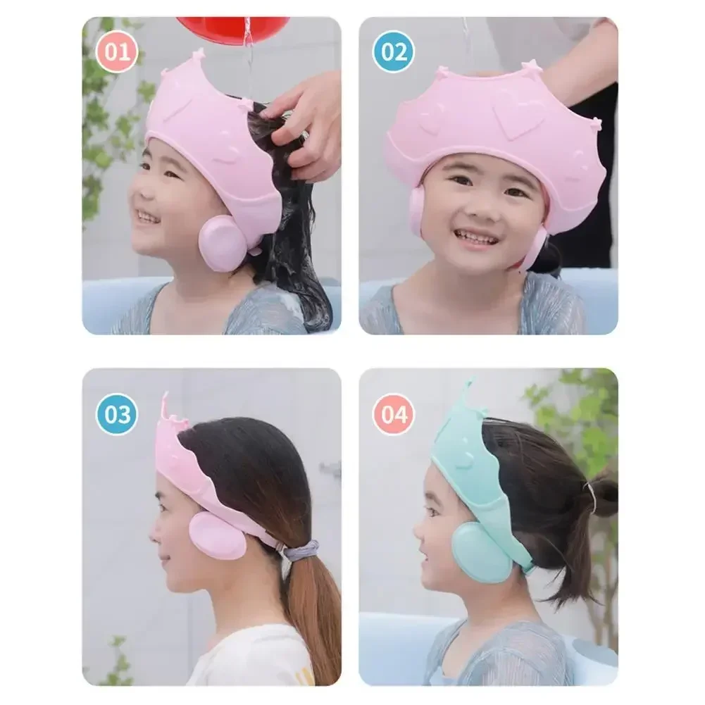 Para crianças proteção de ouvido seguro crianças shampoo banho ajustável chapéu de lavagem de cabelo chuveiro proteger cabeça capa chuveiro do bebê boné macio