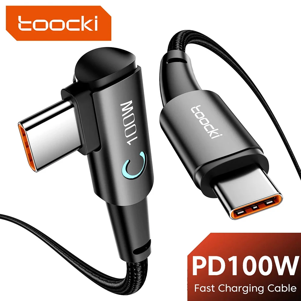 Toocki 100W USB C a USB C Cable 90 grados para iPad MacBook Pro Xiaomi Samsung Huawei carga rápida tipo C Cable de fecha
