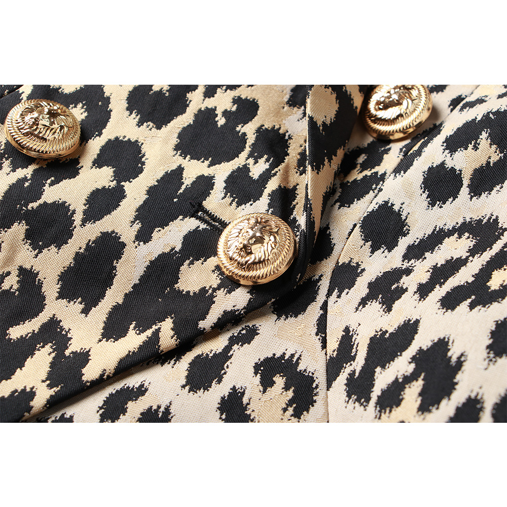 เต็มรูปแบบ Classic Leopard พิมพ์สไตล์ Blazers Double-Breasted แจ็คเก็ตแขนยาวหญิง Outerwear