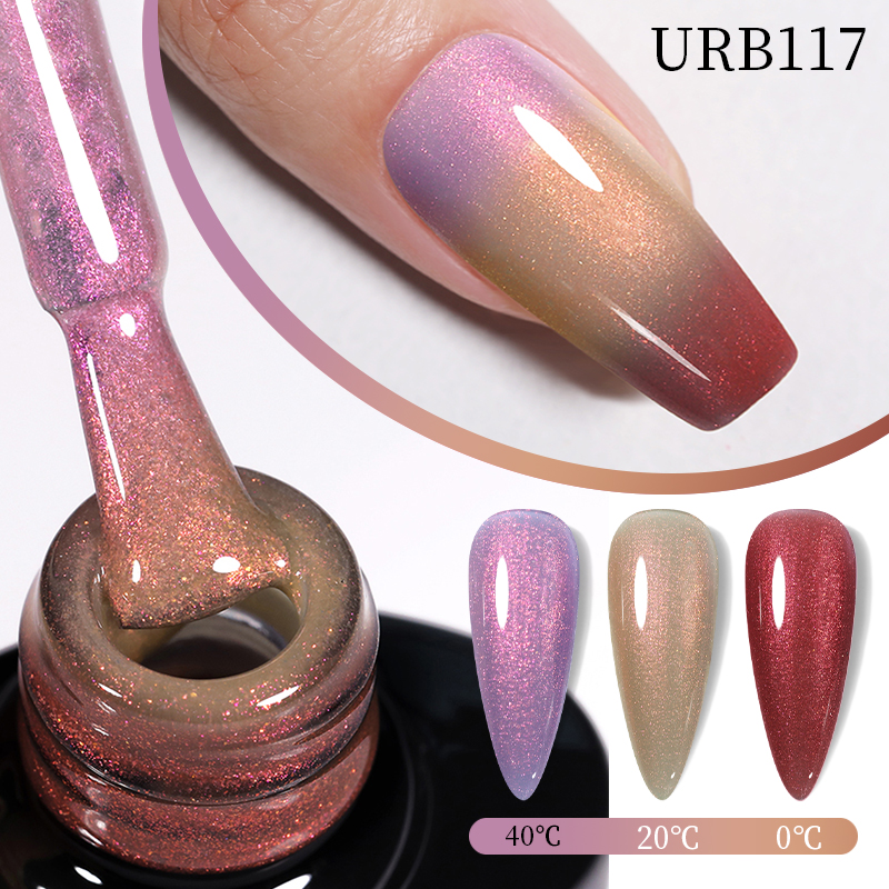 UR SUGAR 7ml ความร้อน Auroras Glitter GEL เล็บฤดูหนาวอุณหภูมิ 3 สีเปลี่ยน Soak Off UV LED เล็บเจล
