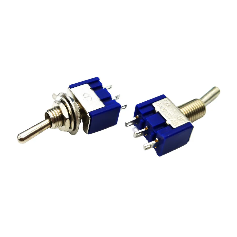 10 Buah/Banyak Biru Mini MTS-102 3-Pin SPDT ON-ON 6A 125VAC Mini Toggle Switch MTS-103 3-Pin ON-OFF-ON