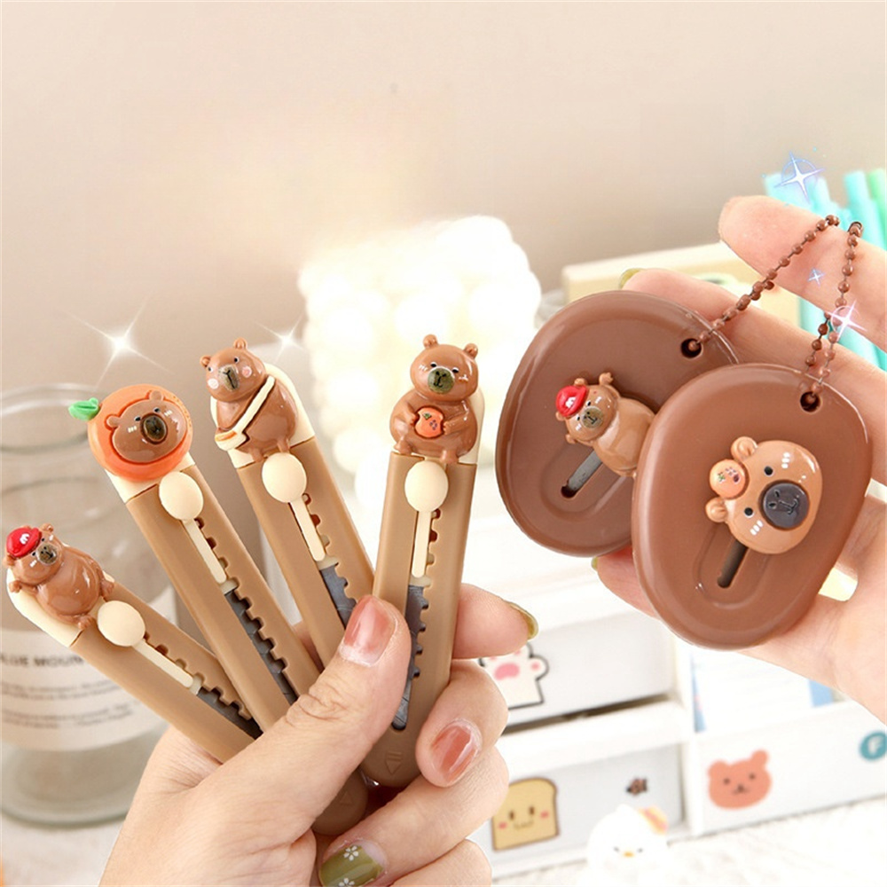 Cute Plastic Capibara Cutter Cartoon School Office Supplies Paper Cutting Tool Mini Retractable Letter Opener