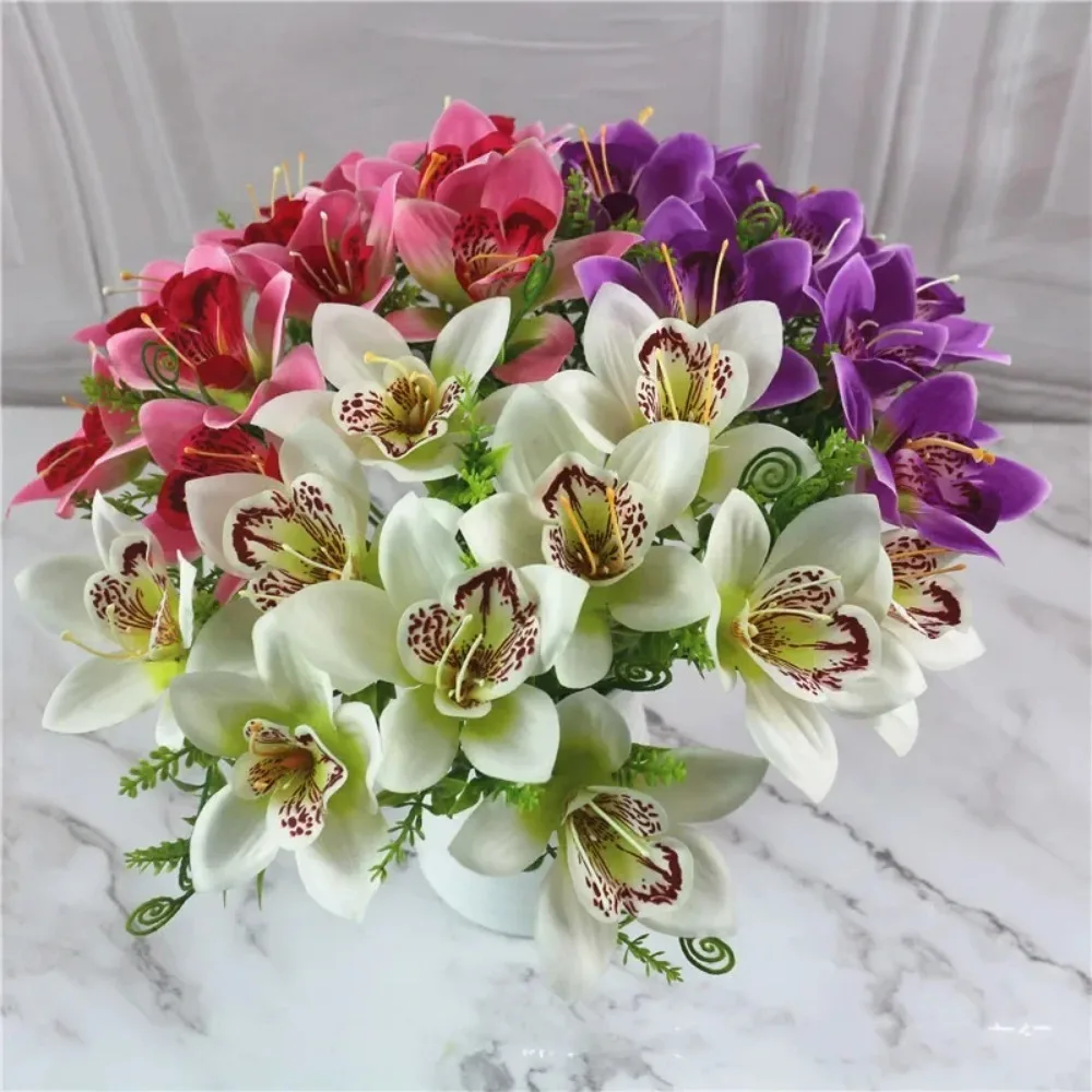 8 Pz/bouquet Artificiale Orchidea Flore Seta Bianca Finto Orchidea Fiore FAI DA TE Matrimonio Indietro Strada Casa Scrivania Vaso Accessori Finte Flores