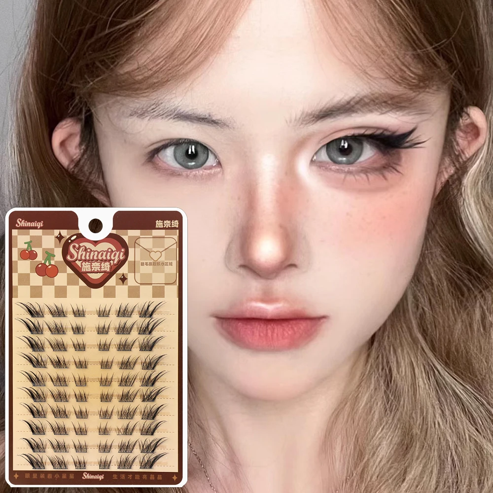 Extensiones de pestañas postizas con efecto de ojo de zorro, 10 filas, mechones segmentados gruesos naturales y esponjosos, reutilizables, herramienta de maquillaje DIY