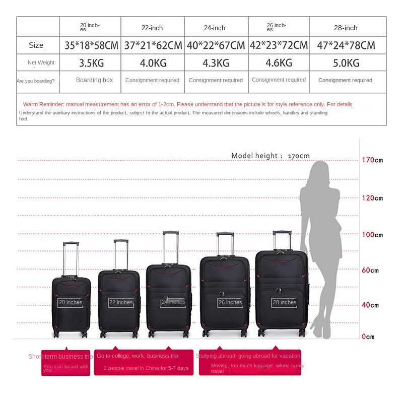 Large Capacity Luggage Set, Student Trolley Case, Waterproof, Detachable Wheel, Oxford Cloth, Combination Lock Cabin Suitcase