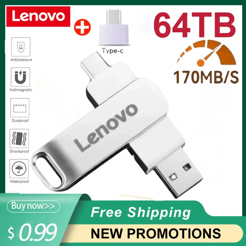 Unidad Flash USB Lenovo de 64TB, memoria USB 3,2, tipo c, 2 en 1, 8TB, 16TB, OTG, Pendrive de 128GB, Pendrive de alta velocidad, 2TB para ordenador PS5
