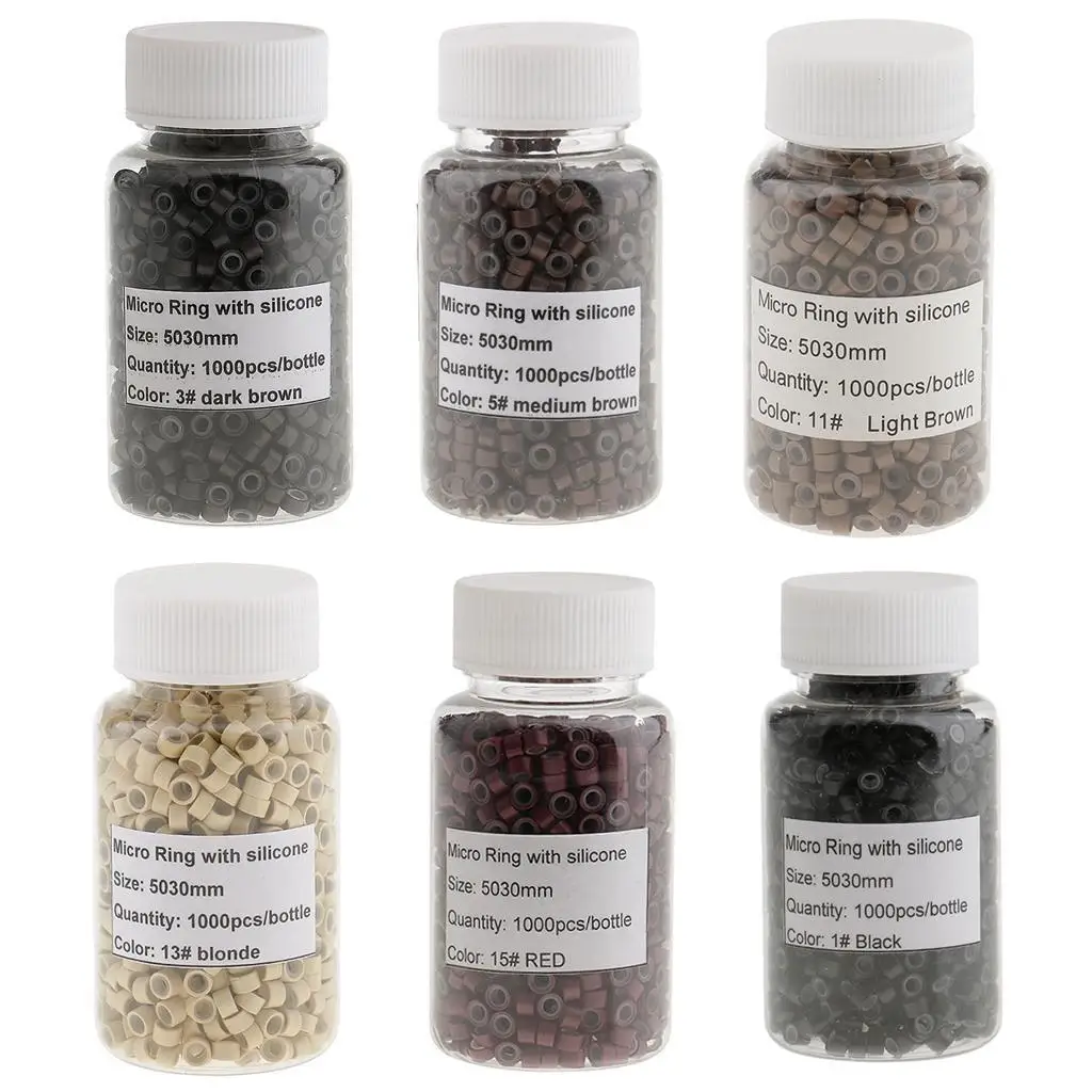 De 1000 Uds. De anillos de silicona para extensión de moño de pelo de 5mm, cuentas para pegar la extensión del moño del pelo, diferentes colores para