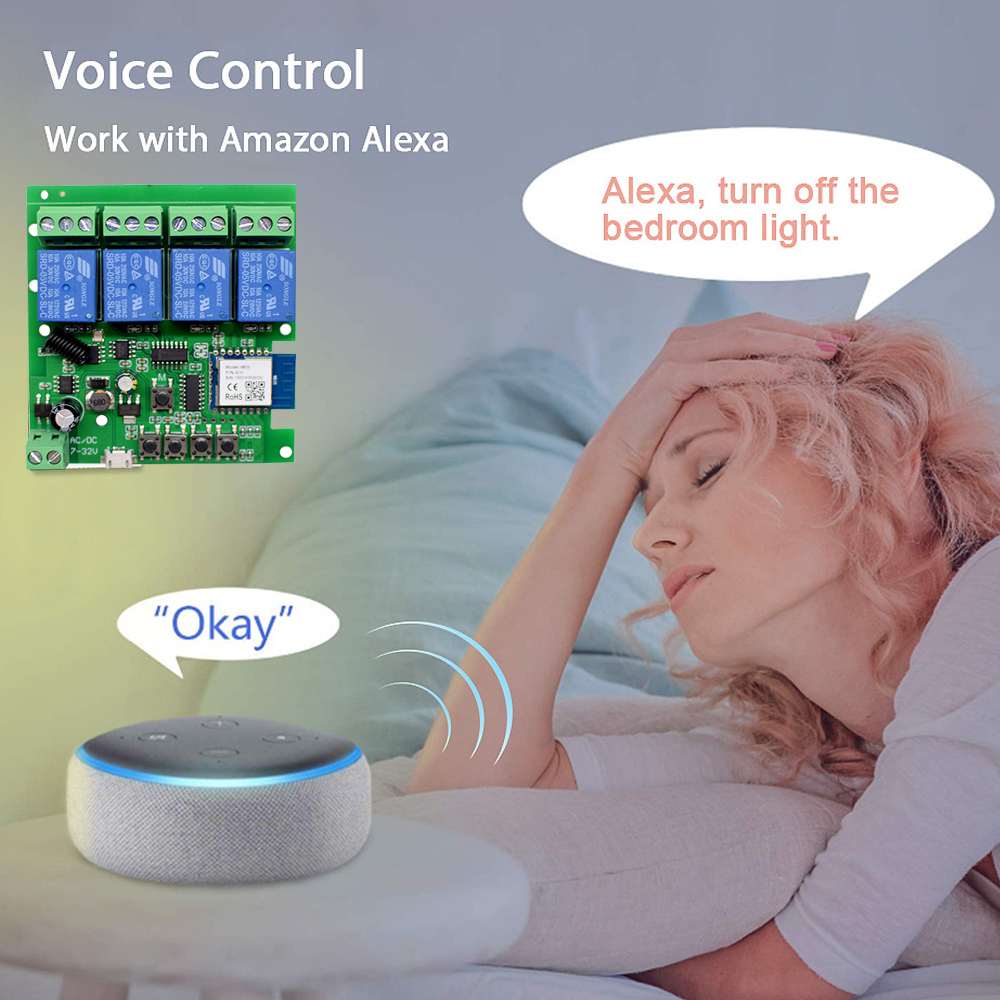 Tuya WiFi AC DC7-32V 85-250V 12V 24V 220V 1/2/4 receptor de canal 10A 16A relé para módulo de interruptor inteligente 1/2/4ch Control inalámbrico