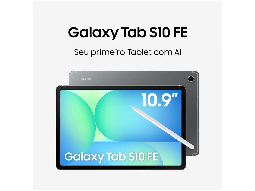 Tablet Samsung Galaxy Tab S10 FE com Capa e Caneta  S Pen 8GB RAM 128GB 10,9" Android 15 Exynos 1580 Wi-Fi