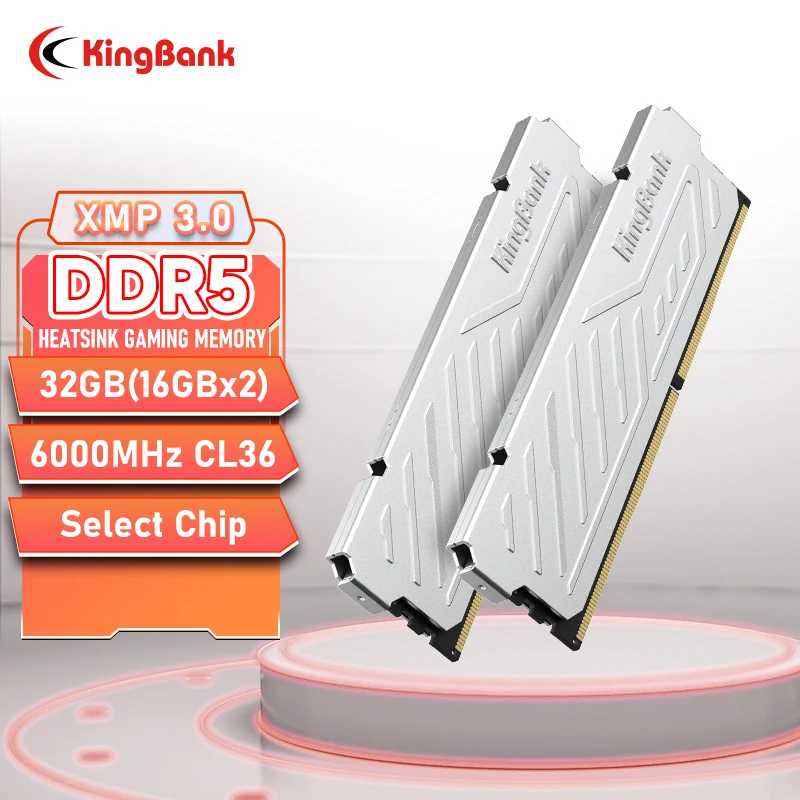 KingBank Silver DDR5 RAM 16GB / 32GB Kit (2x16GB) 6000MHz Overklokken Desktop Gaming Geheugen Intel XMP 3.0 & AMD Expo Compatibel