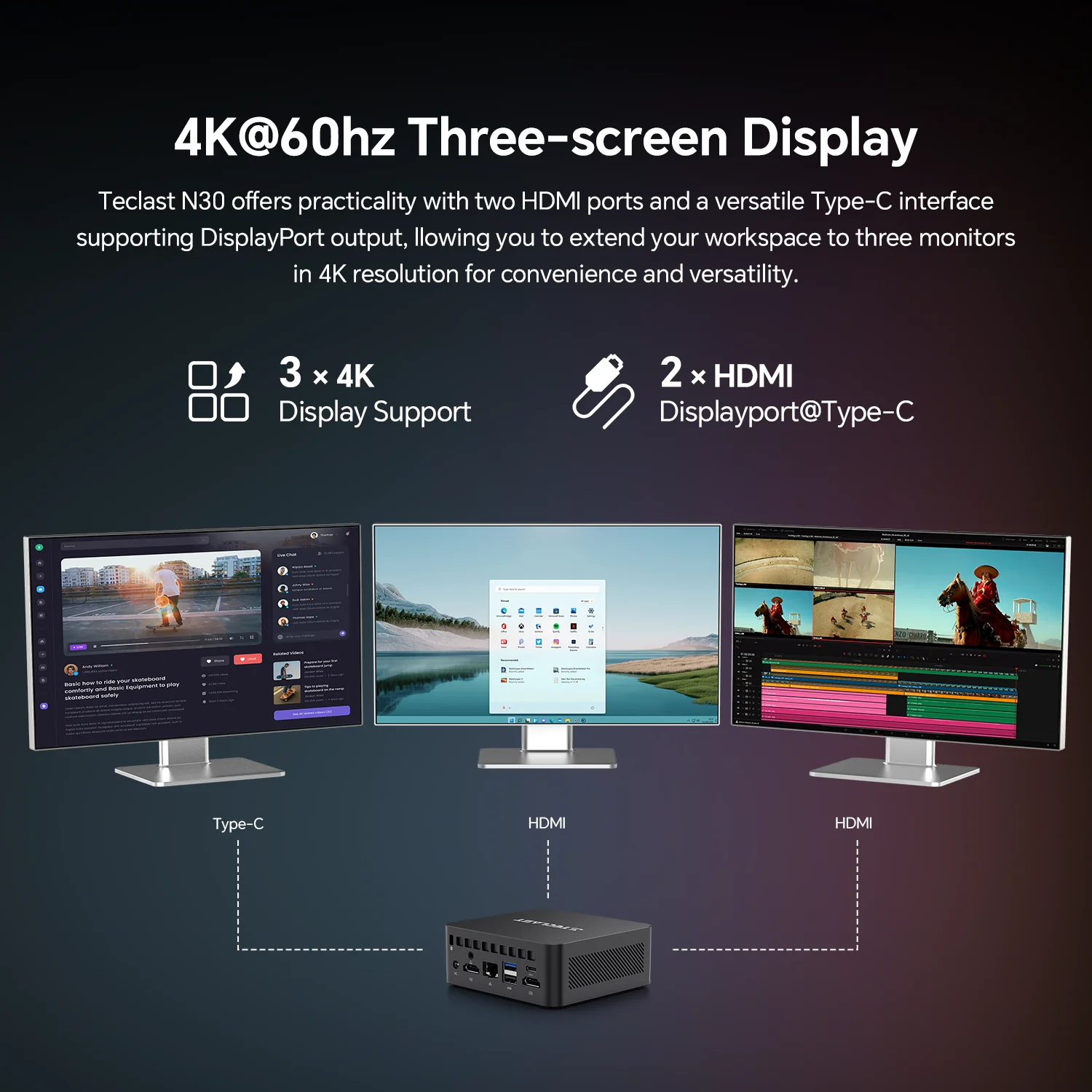 Teclast N30 Mini-PC Windows 11 Pro Intel N150 16 GB RAM 512 GB SSD USB3.2x3 unterstützt 4K Displayx3 HDMIx2 Typ-C Desktop-Computer