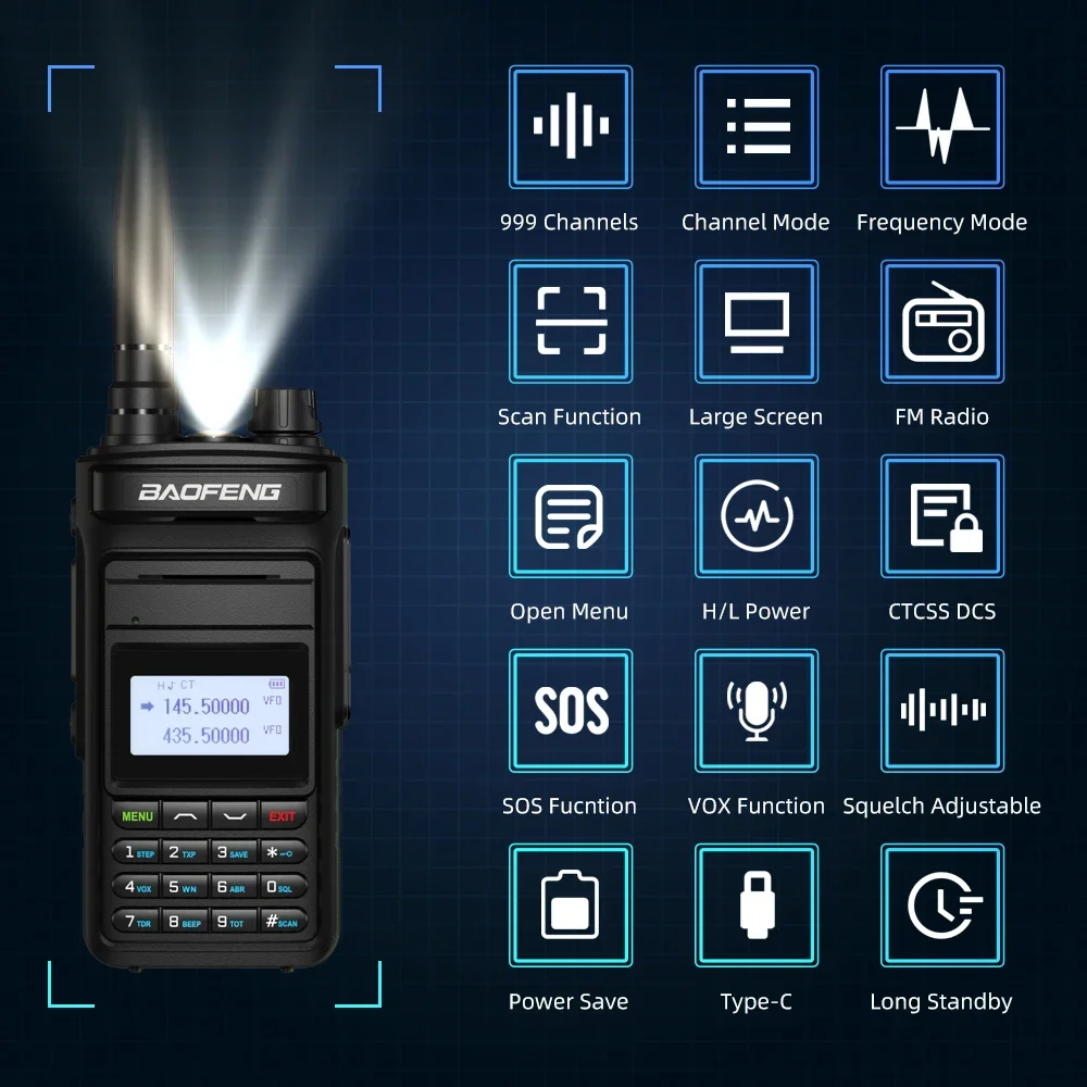 BAOFENG P15UV Walkie Talkie 10W High Power Long Range Dual Band FM 999 Channels Handheld HF Transceiver Two Way Ham Radios 2022