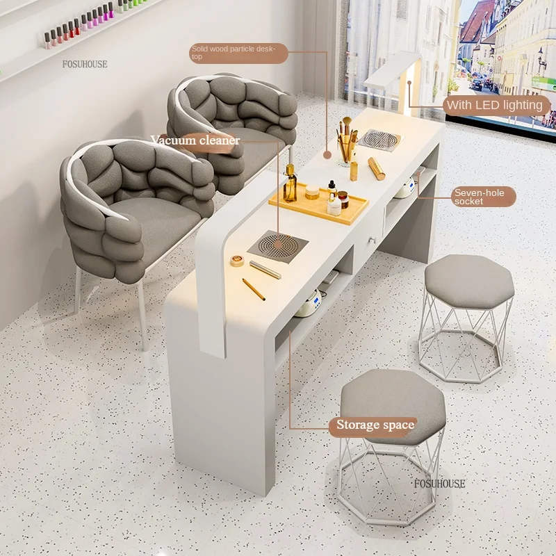 Modern Professional Manicure Table with Vacuum Cleaner Single Double Light Luxury Nail Table Commercial Manicure Tables