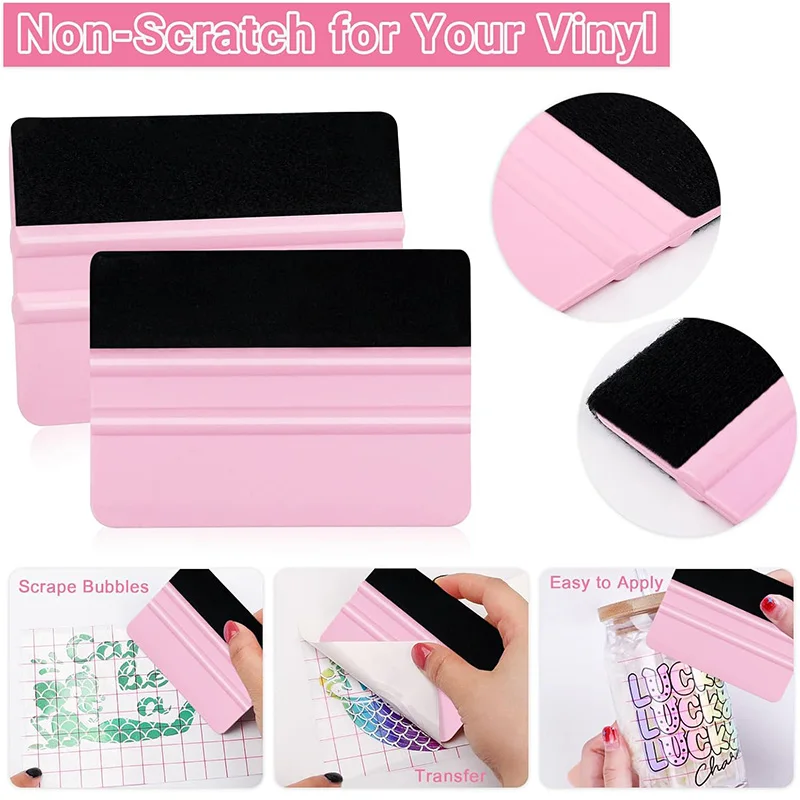 Felt Edge ไม้กวาดย้อมสีหน้าต่างเครื่องมือรถไวนิล Wrap Scraper ไม้พายพลาสติก Scratch ฟรีฟิล์ม DIY ไม้กวาดวอลล์เปเปอร์ Smoothing