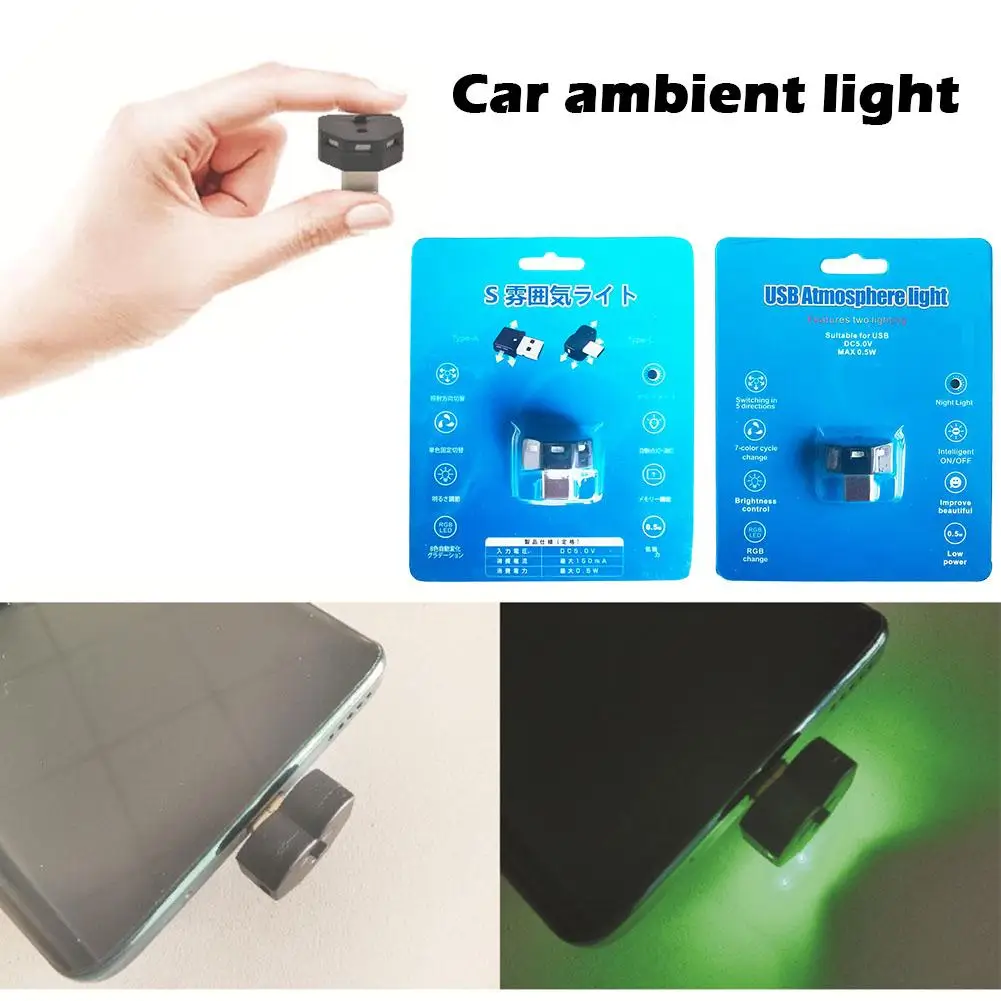 Mini luz ambiental multifuncional tipo C LED RGB, 8 colores cambiables, 5V para computadora de coche y bancos de energía, varios dispositivos