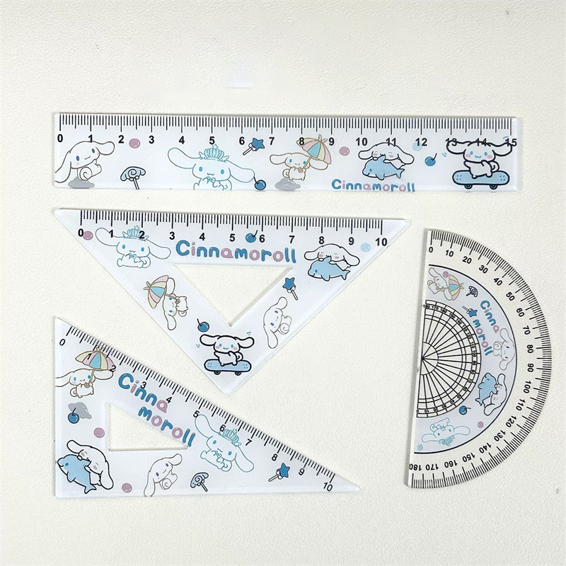 4pcs/Set Cute Cartoon Hellokitty Kuromi Acrylic Student Ruler Set Kawaii Cinnamoroll Children's Drawing Stationery Supplies