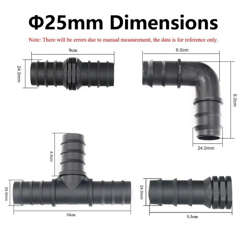 10 Chiếc Nhà Kính Ống PE 16 20 25 Mm Tee Thẳng Khuỷu Tay Cắm Ống Tưới Lắp Micro Xịt Thủy Lợi Phụ Kiện