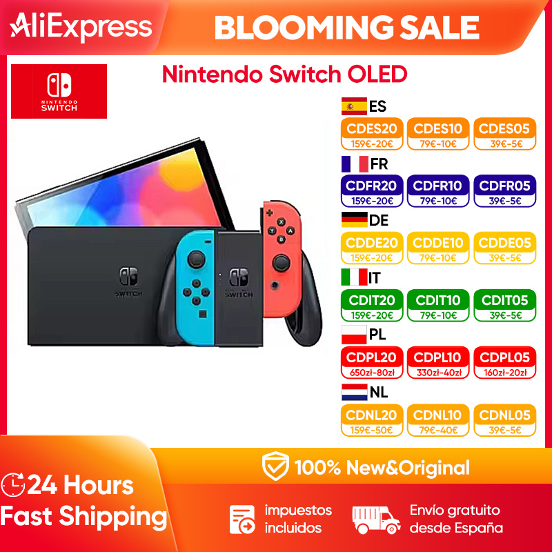 Consola de juegos OLED Nintendo Switch con pantalla OLED blanca o neón (64 GB) de 7 pulgadas, puerto LAN de audio mejorado con cable