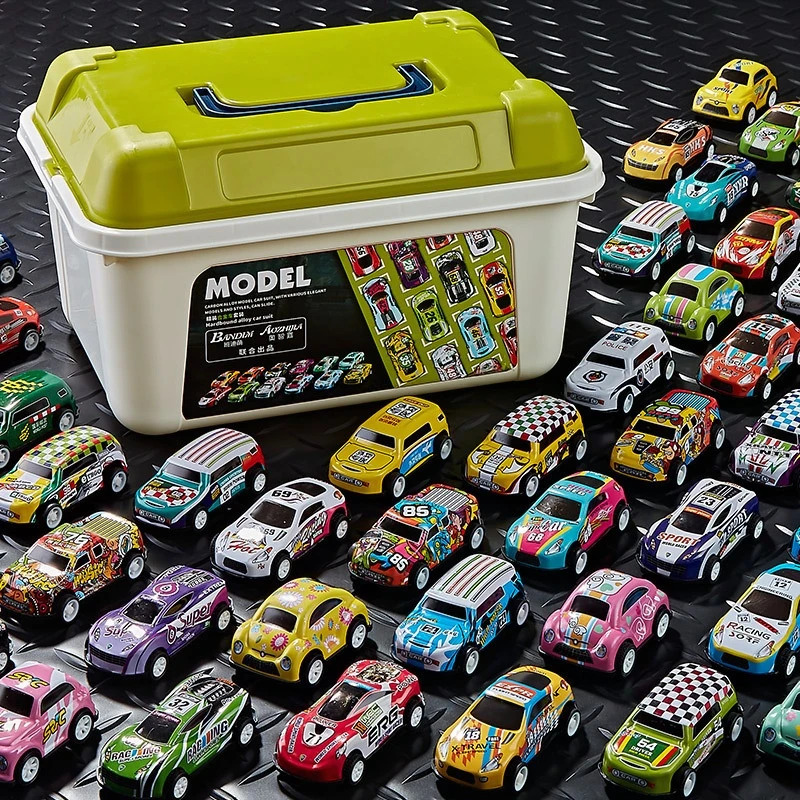 Zestaw 30/50 szt. mini modeli samochodów ze stopu z pudełkiem do przechowywania, odlewane samochody-zabawki dla chłopców, pojazdy inercyjne z funkcją przesuwania, zestaw zabawek dla dzieci, prezenty.