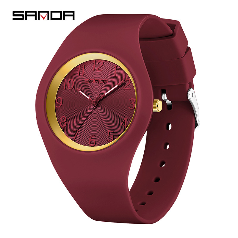 SANDA 6186 reloj de cuarzo negro rojo blanco Simple correa de silicona para exteriores reloj de pulsera para estudiantes para niño y niña reloj de regalo