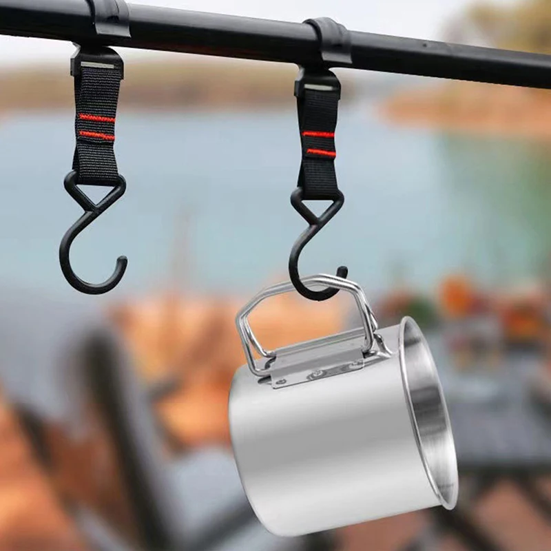 Taza de acero inoxidable con asa plegable, mosquetón portátil, tazas de Camping al aire libre para el hogar, accesorios de Camping al aire libre, 1 ud.