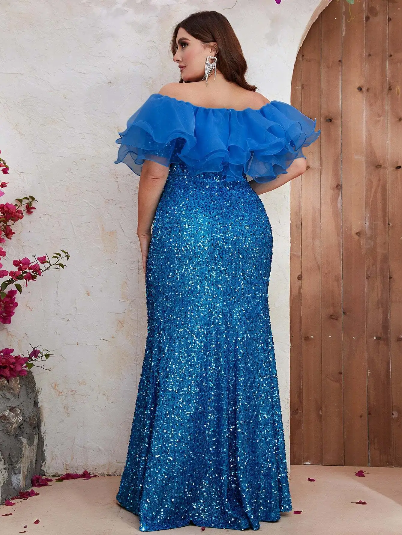 Plus Größe Frauen Hochzeit Party Kleider Mode Liebsten Mesh Spleißen Elegante Pailletten Sommer Kleid Große Dame Abendkleider