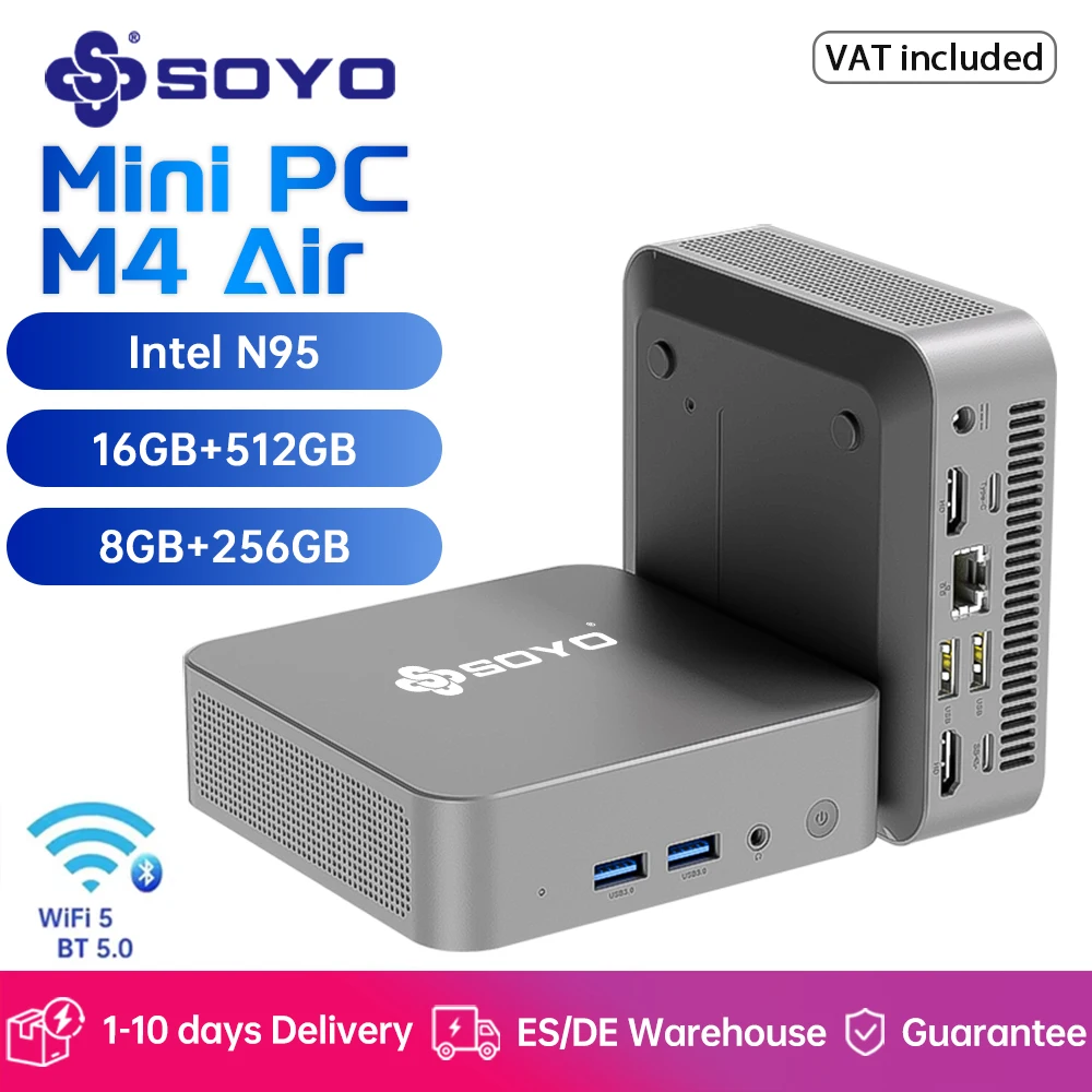 SOYO Mini PC M4 Air Intel Alder Lake N95 Windows 11 Pro DDR4 16GB di RAM M.2 512GB SSD WiFi5 BT5.0 Mini computer desktop portatile