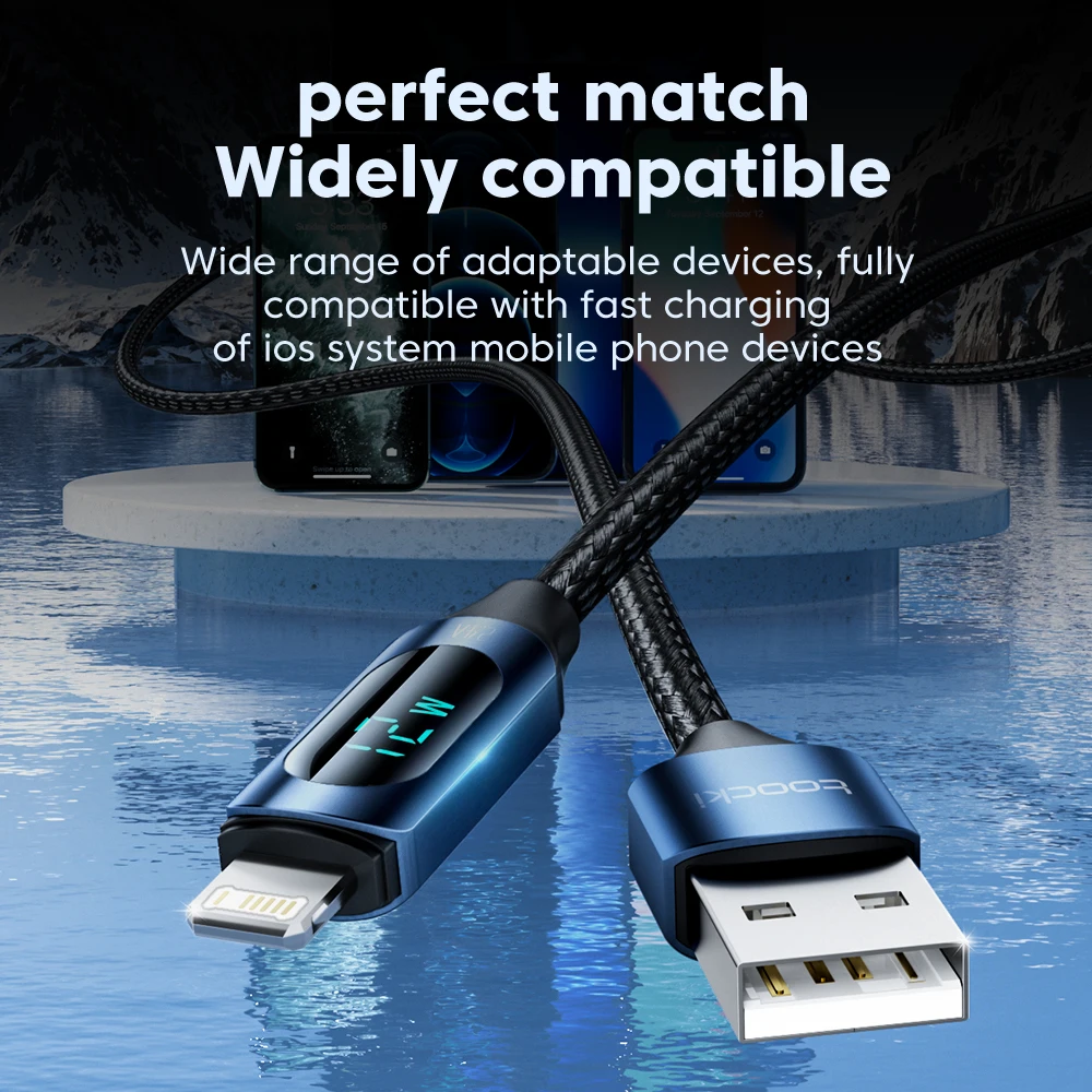 Toocki LED ディスプレイ USB ケーブル iPhone 14 13 12 11 プロマックス急速充電器充電雷 2.4A USB ワイヤーコード X XR 8 7 1 メートル 2 メートル