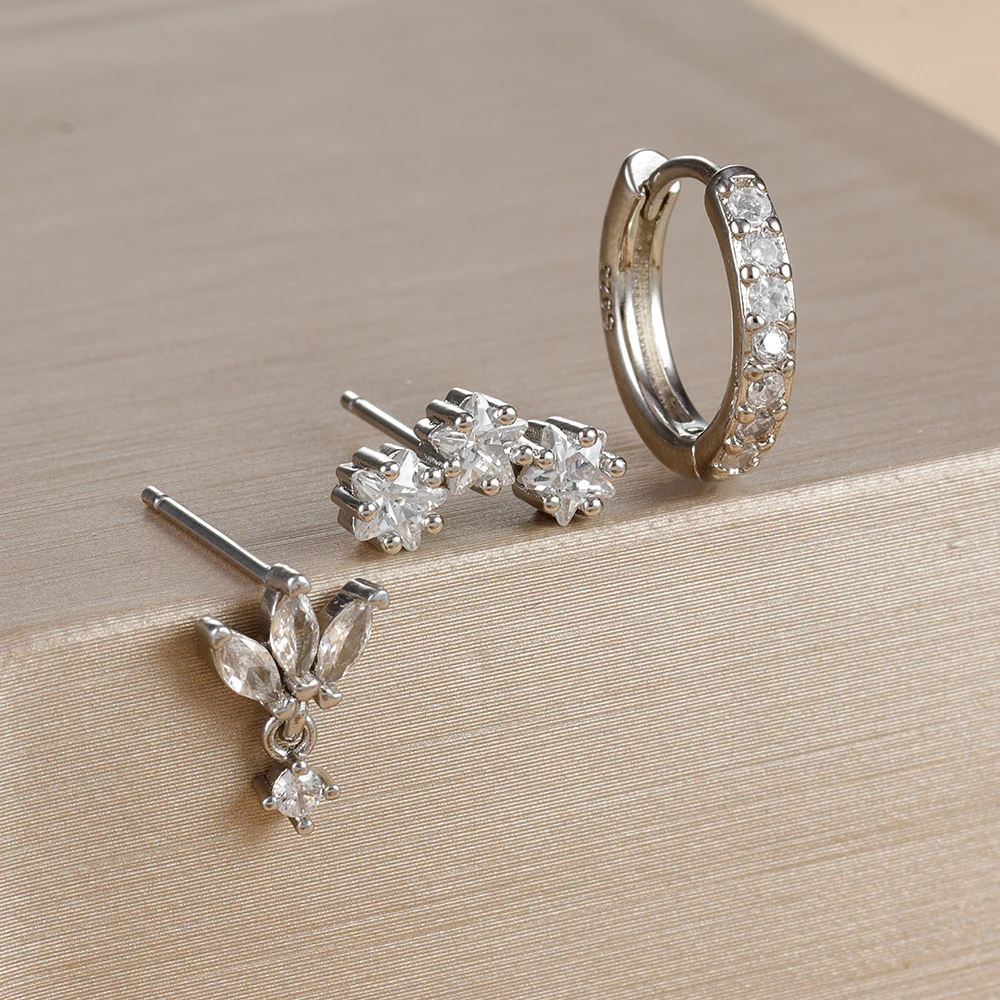 Conjunto de pendientes Piercing con colgante de estrella de lujo para mujer, aretes de acero inoxidable con circonita Punk, joyería para mujer, 3 uds.