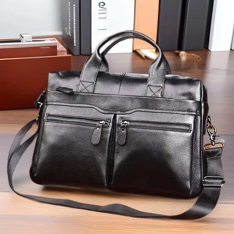 Nuova valigetta da uomo in vera pelle Borsa a tracolla Borsa per computer in pelle di vacchetta Borsa a tracolla da 15 pollici di grande capacità