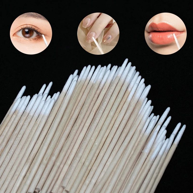 300 pçs unhas cotonete de algodão de madeira varas limpas removedor de esmalte ferramentas de arte cabeça de algodão de madeira manicure corrector ferramenta de esmalte