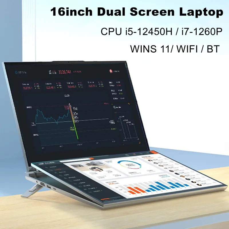 16+16 inch Dual Screen Laptop Intel i7-1360P Windows 11 2*DDR4 MAX 64GB M.2 2280 2TB SSD WIFI