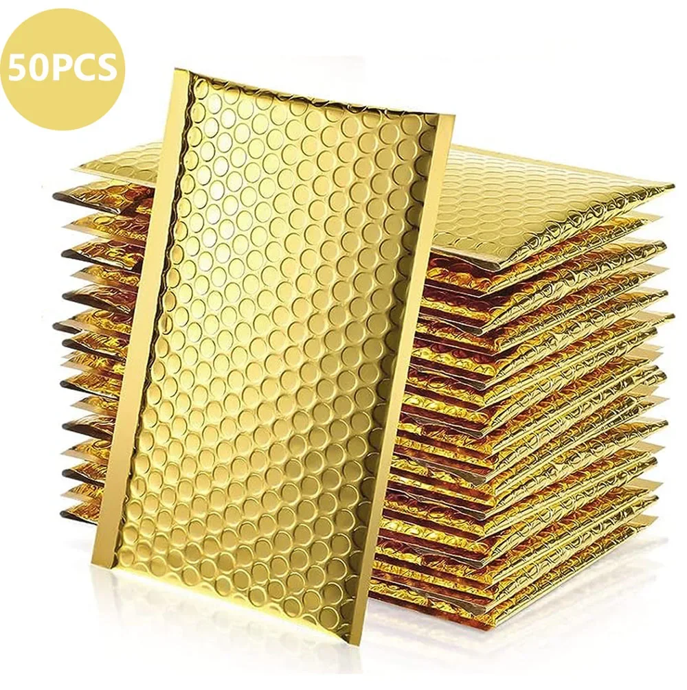 50 stücke Blase Umschlag Senden Paket Beutel Metall Gold Verpackung Liefert Verdicken Porto Tasche Mailer Kleine Unternehmen Lieferung