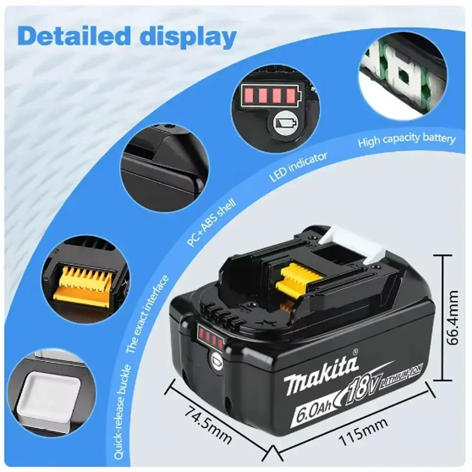 100% Original Makita 6Ah/5Ah/3Ah para batería Makita 18V BL1830B BL1850B BL1850 BL1840 BL1860 BL1815 batería de litio de repuesto