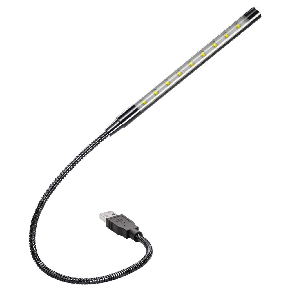 Luz LED de libro USB, Material metálico alimentado por USB, lámpara de noche Flexible de 10 LED para ordenador portátil, PC, Notebook, luces de lectura de libros