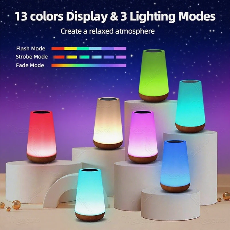 Controle remoto rgb 13 cores mudando luz noturna toque regulável lâmpada portátil mesa lâmpadas de cabeceira usb recarregável noite lâmpada
