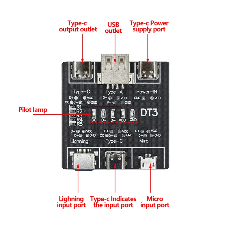 Тестер USB-кабеля DT3, плата обнаружения кабеля передачи данных для IOS Android Micro Type-C, инструмент для тестирования короткого замыкания и выключения