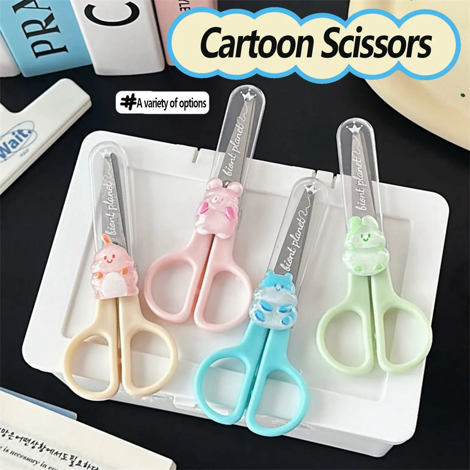 Tijeras hechas a mano de seguridad con cabeza redonda para niños, color macarrón, con cubierta protectora transparente, 1 Uds.
