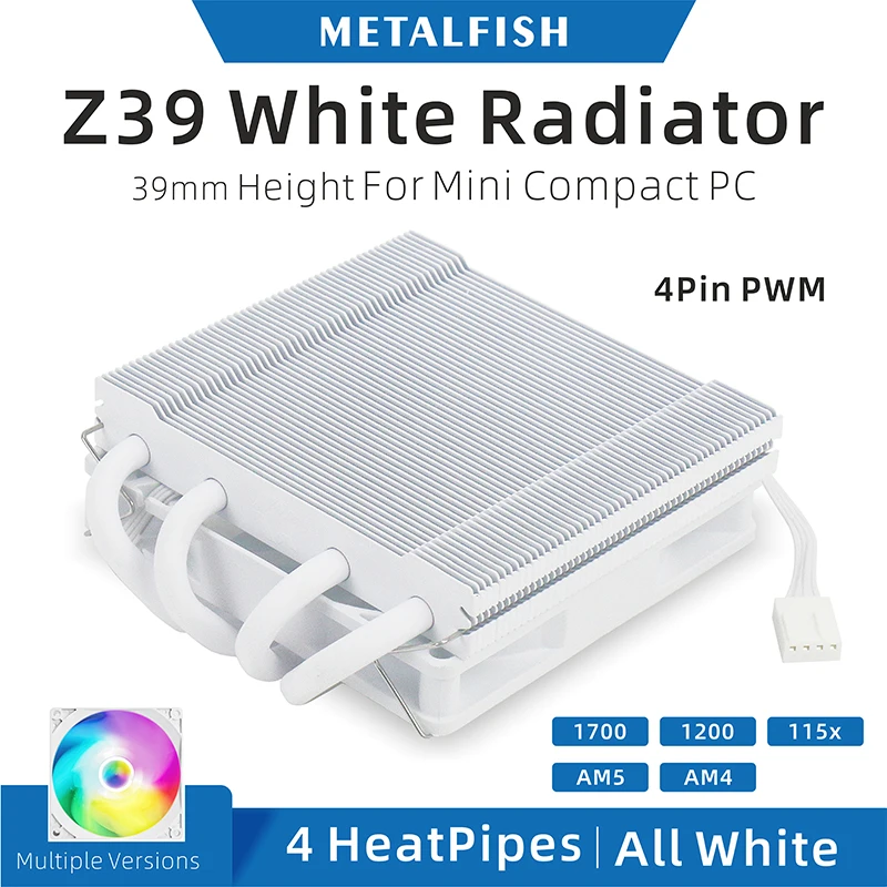 Белый охладитель процессора METALFISH Z39, радиатор высотой 39 мм с цветным ШИМ-вентилятором 9 см для компактной платформы Mini ITX 1700/1200/115x/AM4