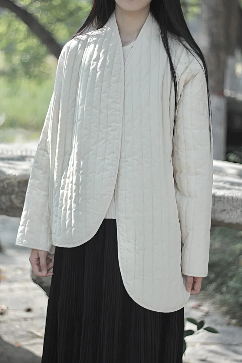 UMI MAO-abrigo de lino y algodón para mujer, Chaqueta de algodón cálida con cordones, estilo Zen, literatura Vintage, invierno, 2023