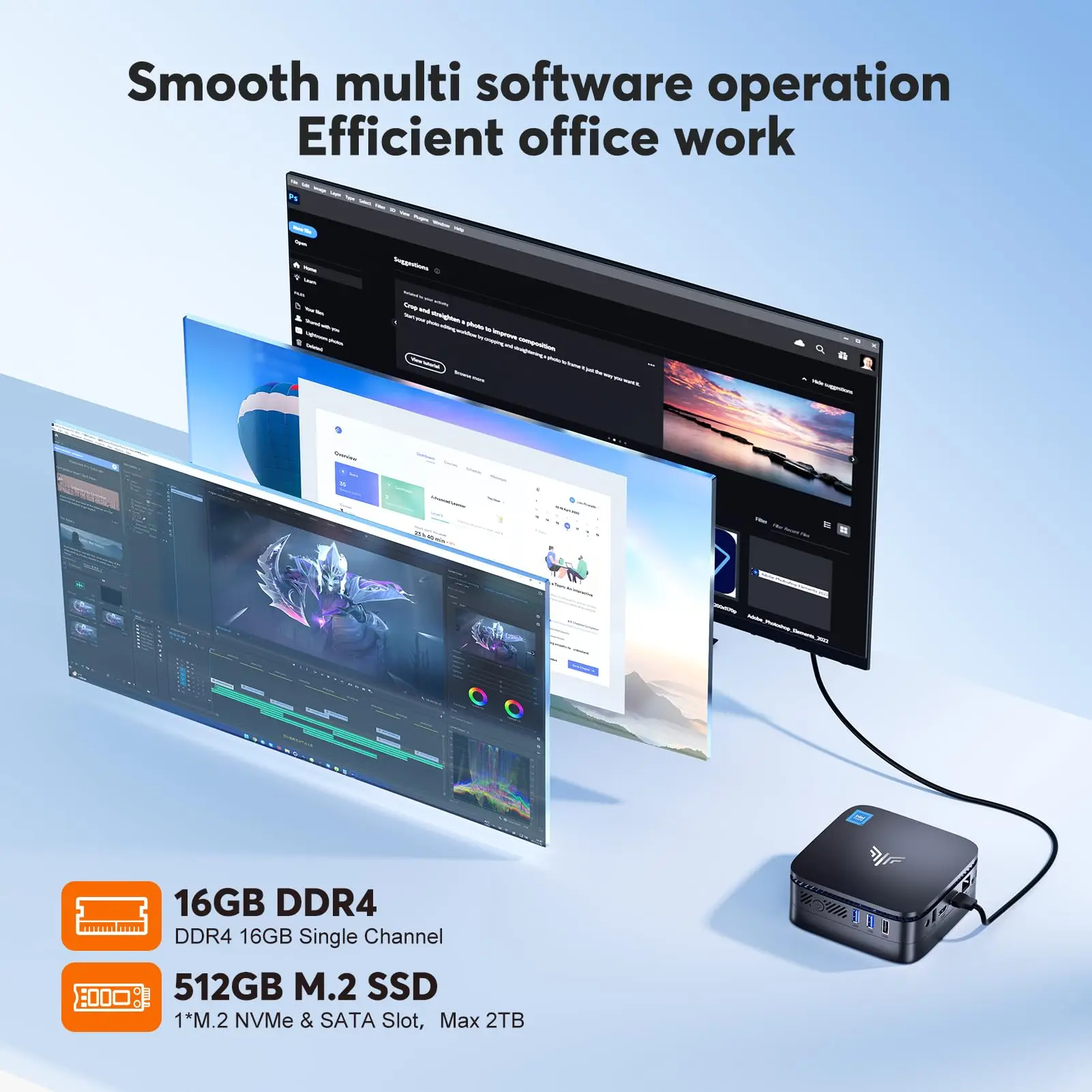ACEMAGIC AK1 Plus Mini PC Intel Lake N97 16GB DDR4 RAM 512GB SSD ROM WiFi6 BT5.2 Support 4K UHD Desktop Computers