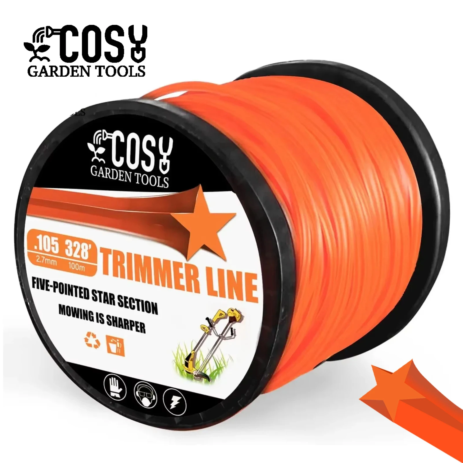 COSY 2.4～3mm Brush Cutter Sharp Rope Grass Mower Pentagram Nylon Mowing Trimmer Line Trimmer Head String Grass Trimmer Roll