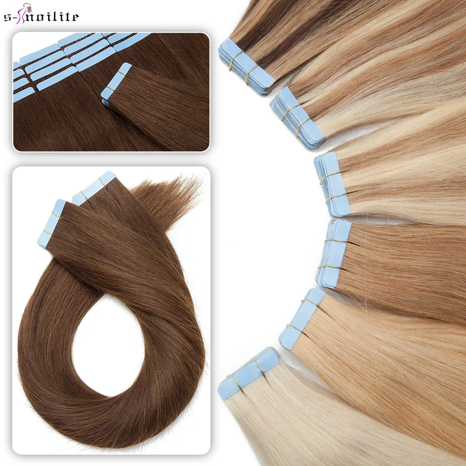 S-noilite 20 pièces bande dans les Extensions de cheveux cheveux humains 2.5g méga cheveux raides cheveux naturels sans couture Invisible Double face trame de peau