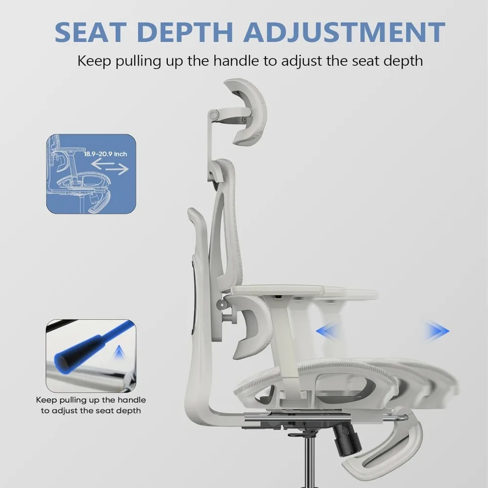 Ergonomic Mesh Office Chair with Foot Rest, Big and Tall Computer Chair with 3D Adjustable Headrest and 4D Armrest, 350 LBS Capa